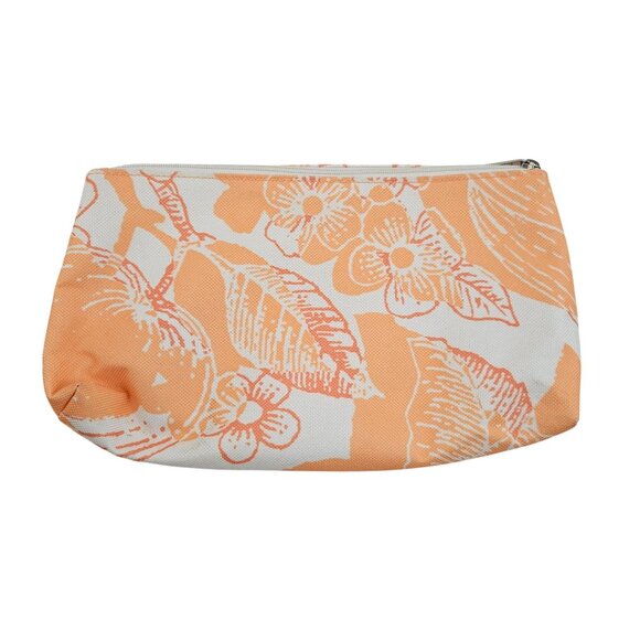 Clinique Makeup Cosmetic Pouch Floral Orange White Canvas Silver Zipper Pull - Picture 2 of 7